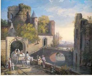 Vue De L'entree D'une Ville Fortifiee Pres D'une Riviere by Louis Gadbois