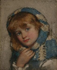 Head And Shoulders Portrait Of A Girl Wearing A Shawl by William Hippon Gadsby