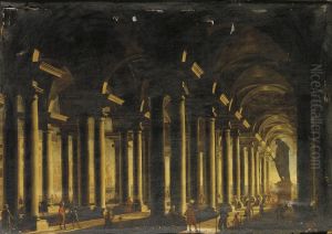 Interno Di Basilica Con Statua Colossale by Filippo Gagliardi