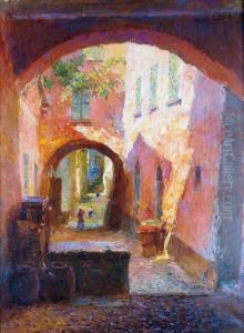 Village De Provence Huile Surtoile by Gustave Gagliardini