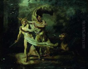 Deux Hommes Luttant Avec Un Lion