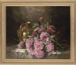Peonies And A Pitcher On A Ledge by Paul Gagneux