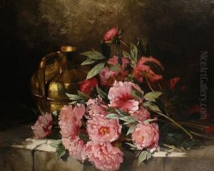 Peonies And A Pitcher On A Ledge by Paul Gagneux