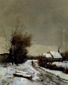 Chasseur Dans Un Paysage Enneige by Paul Gagneux
