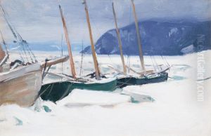 Schooners In Ice Floes, Baie St. Paul by Clarence Alphonse Gagnon