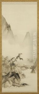 Mountain Landscape With Peasant Figure And River by Hashimoto Gaho