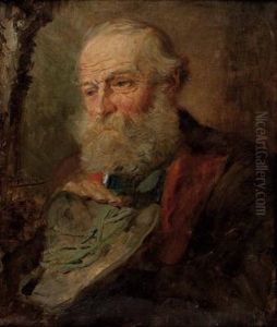 Portrait Eines Bartigen Herrnmit Hut Beim Herrgottswinkel by Horazio Gaigher