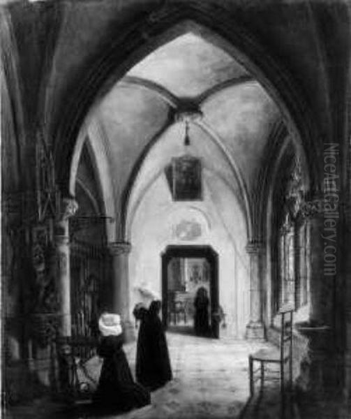 Betende Ordensschwestern In Einem Gotischen Klostergang - view 1