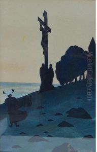 An African Woman Attending A Crucifixion On A Coastal Hillside by Marcel Gaillard