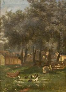Cascinale Nel Bosco Con Galline