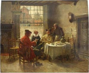Dutch Interior With Men Eating Oysters
