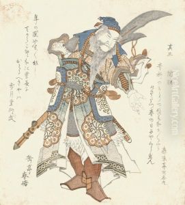 A Surimono Of A Standing Figure Of A Chinese Warrior