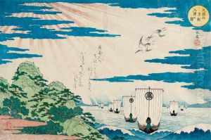 Ships Entering Tempozan Harbour by Yashima Gakutei
