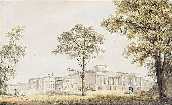 A Pair Of Watercolours: View Of The Palace Of Ostankino And Peasant Women Gleaning - view 1