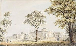 A Pair Of Watercolours: View Of The Palace Of Ostankino And Peasant Women Gleaning by Stepan Filippowitsch Galaktionoff