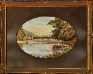 River Scene With Cattle And Bridge In The Distance