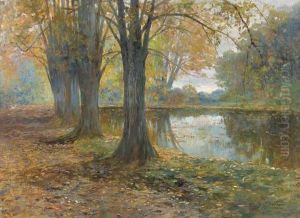 Herbstliche Partie An Einem Seeufer. by Gioachimo Galbusera