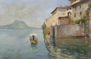 Italian Coastal View With Oarsman by Giovacchino Galbusera