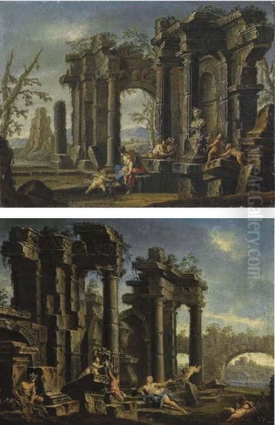 Capriccio Architettonico Con Figure Classiche E Colonnato - view 1