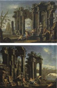 Capriccio Architettonico Con Figure Classiche E Colonnato by Sebastiano Galeotti