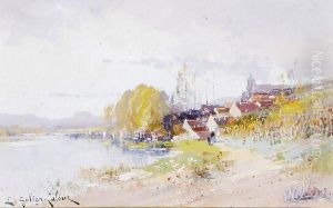 Promenade En Bord De Lac by Eugene Galien-Laloue