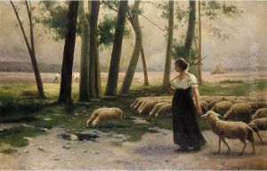 Shepherdess And Her Flock by Silvio Galimberti