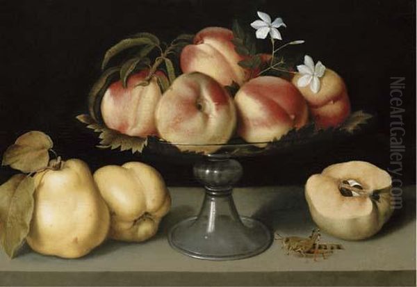 A Glass Compote With Peaches - view 1