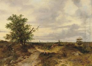 Villagers In An Extensive Summer Landscape by Johannes Philippus Galjaard