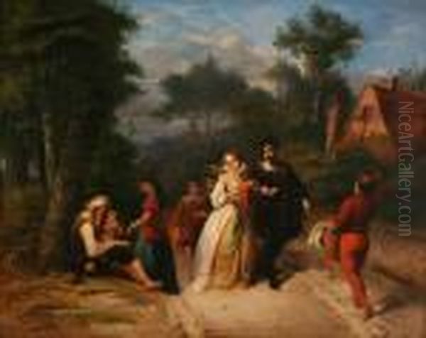 Voornaam Gezelschap Op Wandel Met Bedelaars Aan De Kant Van De Weg - view 1