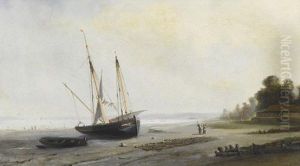 "goelette Et Barque De Peche Au Mouillag by Paul Ch. Emmanuel Gallard-Lepinay