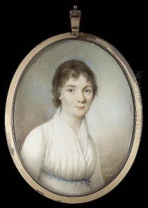 A Lady, Wearing Long Sleeved White Dress With Thin Blue Ribbon Waistband