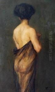 Stehender Weiblicher Ruckenakt, Mit Dunnem Tuch Umhullt by Wilhelm Gallhof
