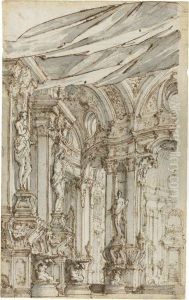 Stage Design With An Elaborate Architectural Interior by Alessandro Galli Bibiena