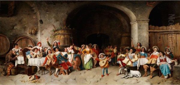 Grosse Festgesellschaft In Historischenkostumen Mit Musikeinlage - view 1