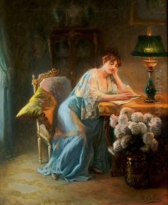Jeune Femme Lisant Dans Son Boudoir