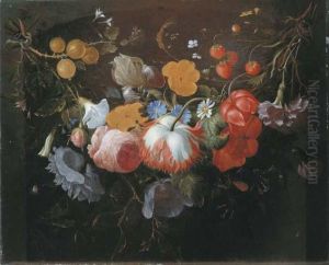A Swag Of Mixed Flowers In A Niche by Pieter Gallis