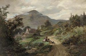 Children On A Track In A Welsh Landscape by J Galt