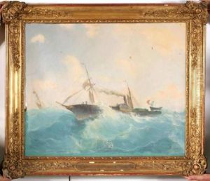 L'amsterdam, Capitaine J H Doulle Fils Dans La Mer Mediterranee by Louis Gamain