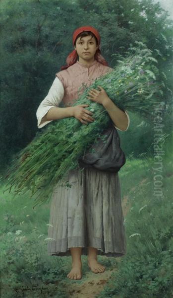Jeune Italienne Tenant Une Gerbe De Fleurs Des Champs - view 1