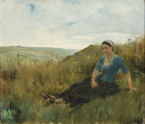 Femme Assise Dans Les Champs by Jules-Alexandre Gamba De Preydour