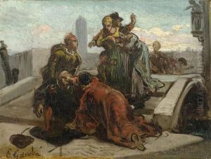 Figures On A Bridge by Enrico Gamba