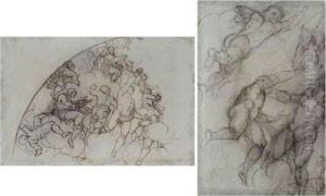 Recto: Design For A Fresco With Many Figures Verso: Four Figure Studies