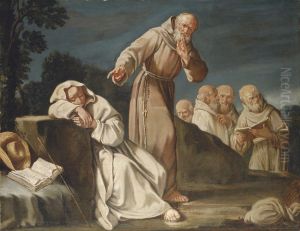 A Group Of Benedictine Monks In A Landscape