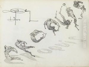 Un Album De Croquis De 13 Pages Comprenant Des Soldats, Des Scenes De Batailles Et Des Etudes De Vignettes Avec Des Femmes Entourees De Fleurs by Leon Gambey