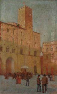 Piazza Dei Priori A Volterra by Raffaello Gambogi