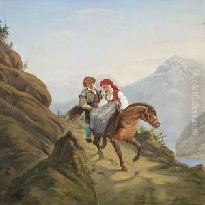 A Norweegian Mountainlandscape With Persons