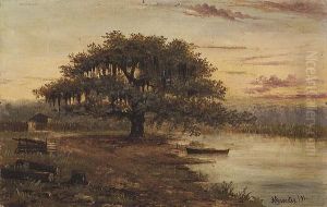 Louisiana Bayou With Cabin And Pirogue