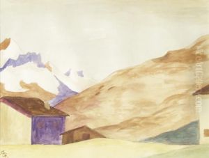 Gebirgslandschaft Mit Verschneiter Bergkette by Gustav Gamper