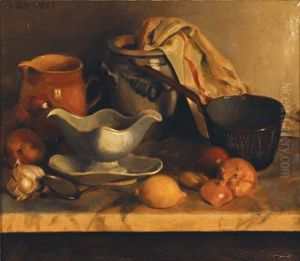 Nature-morte A La Sauciere Sur Un Entablement by Jean-Louis Gampert