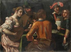 Elegant Company Making Music Around A Table by Antonio Gandino